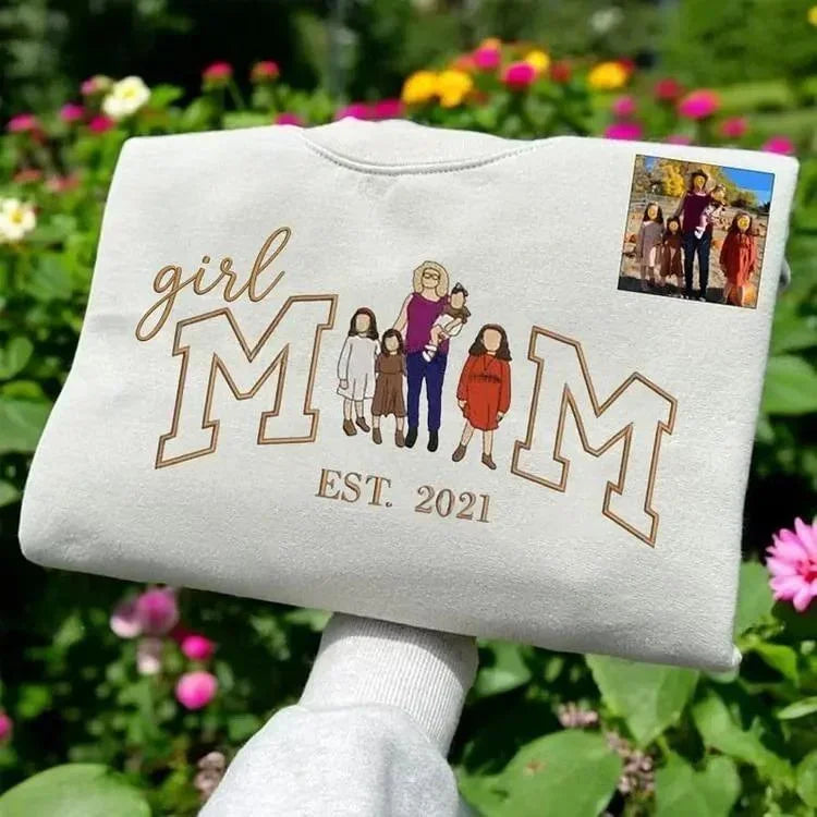 Custom Portrait Nickname Embroidered Sweatshirt for Mama with Kids Photo for Mother’s Day