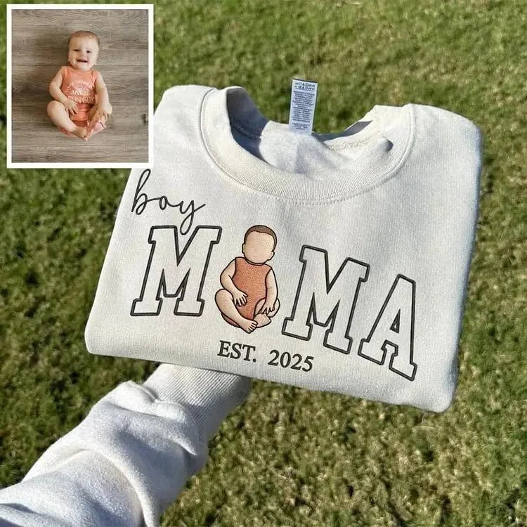 Custom Portrait Nickname Embroidered Sweatshirt for Mama with Kids Photo for Mother’s Day