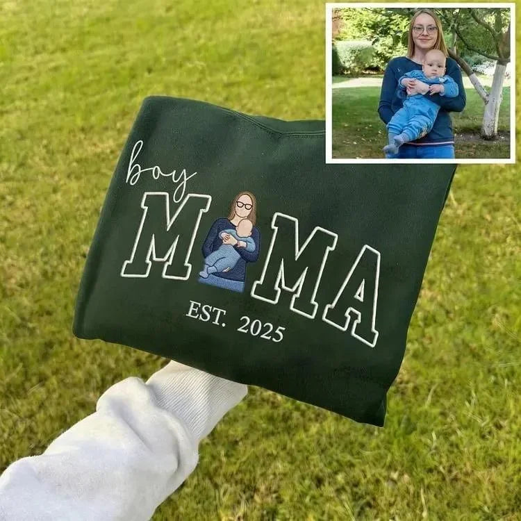 Custom Portrait Nickname Embroidered Sweatshirt for Mama with Kids Photo for Mother’s Day