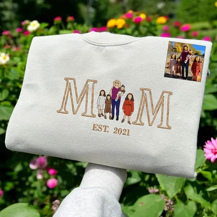 Mother’S Day Gift For Mum , Custom Embroidered T-Shirt With Kids Portrait From Photo