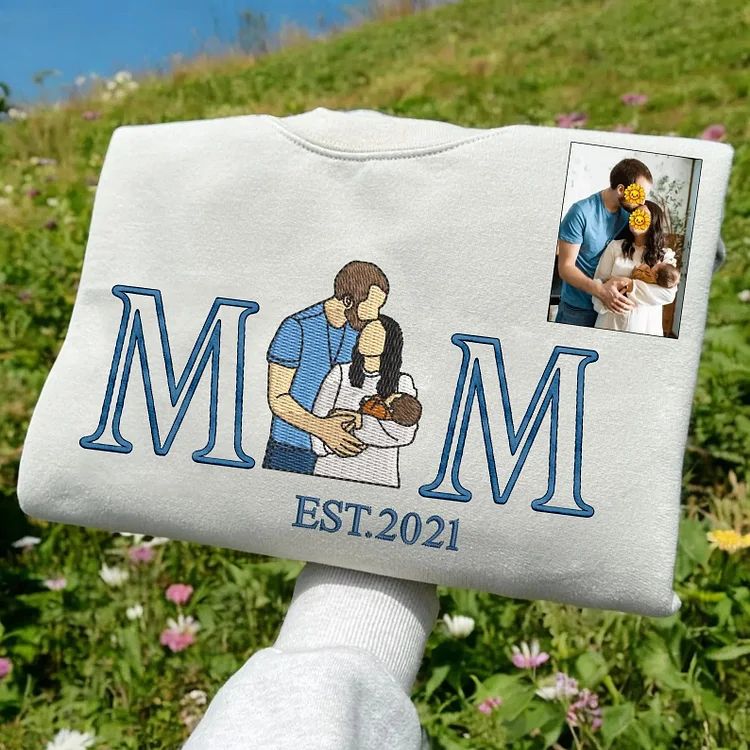Mother’S Day Gift For Mum , Custom Embroidered T-Shirt With Kids Portrait From Photo