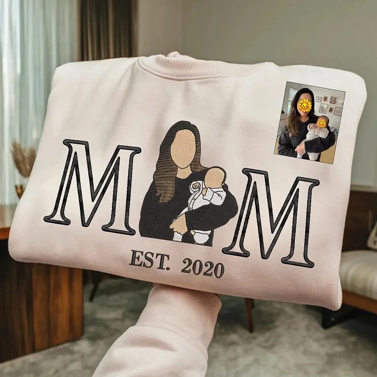 Mother’S Day Gift For Mum , Custom Embroidered T-Shirt With Kids Portrait From Photo