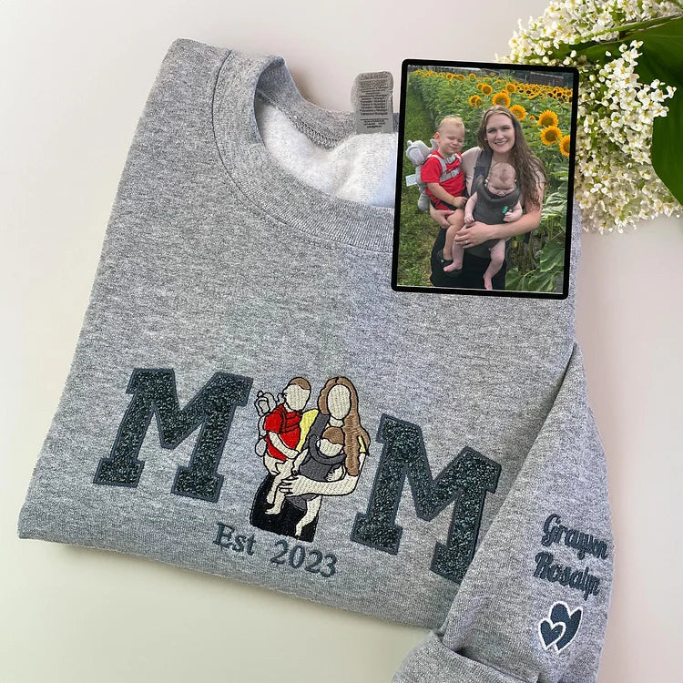 Personalized Embroidered Family Photo Glitter T-shirt&Sweatshirt