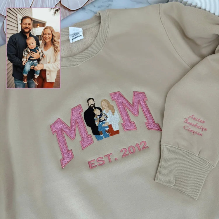 Personalized Embroidered Family Photo Glitter T-shirt&Sweatshirt