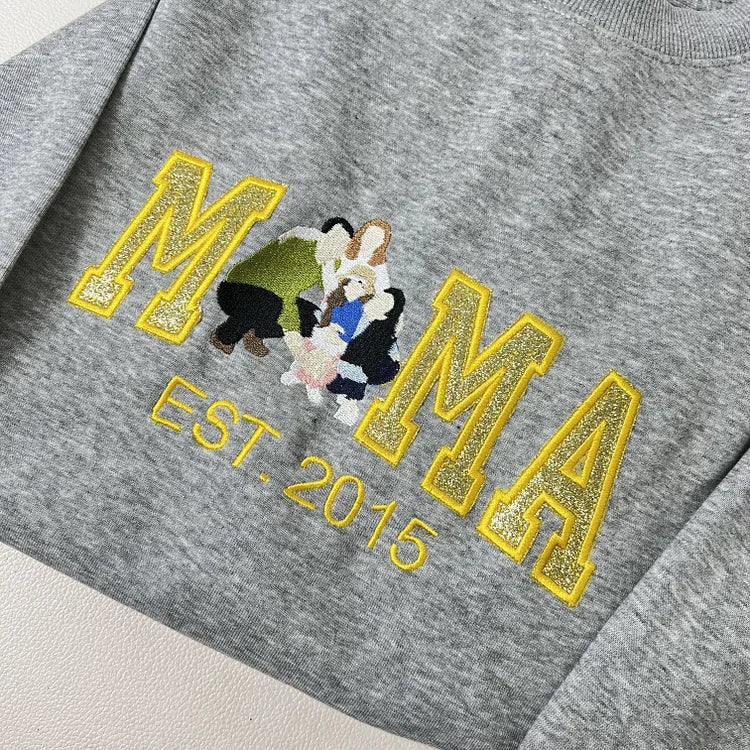 Personalized Embroidered Family Photo Glitter T-shirt&Sweatshirt