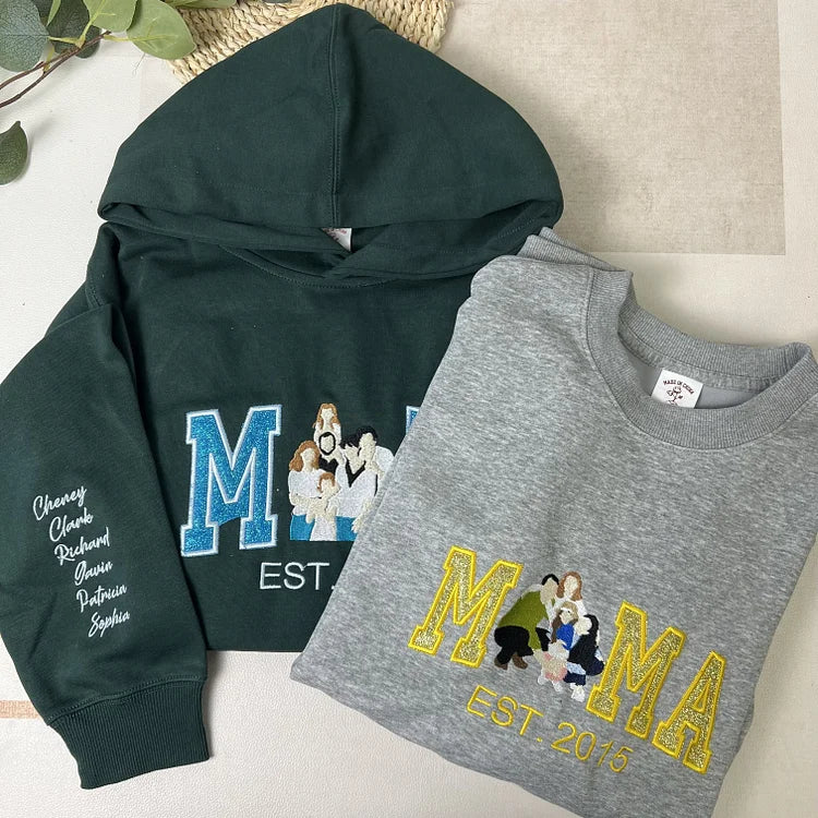 Personalized Embroidered Family Photo Glitter T-shirt&Sweatshirt