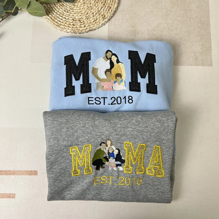 Personalized Embroidered Family Photo Glitter T-shirt&Sweatshirt