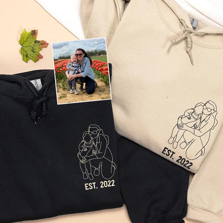 Mom Sweatshirt from Photo ,Custom Embroidered Mama Sweatshirt with Mama Portrait From Photo ,Mom and Son T-Shirt