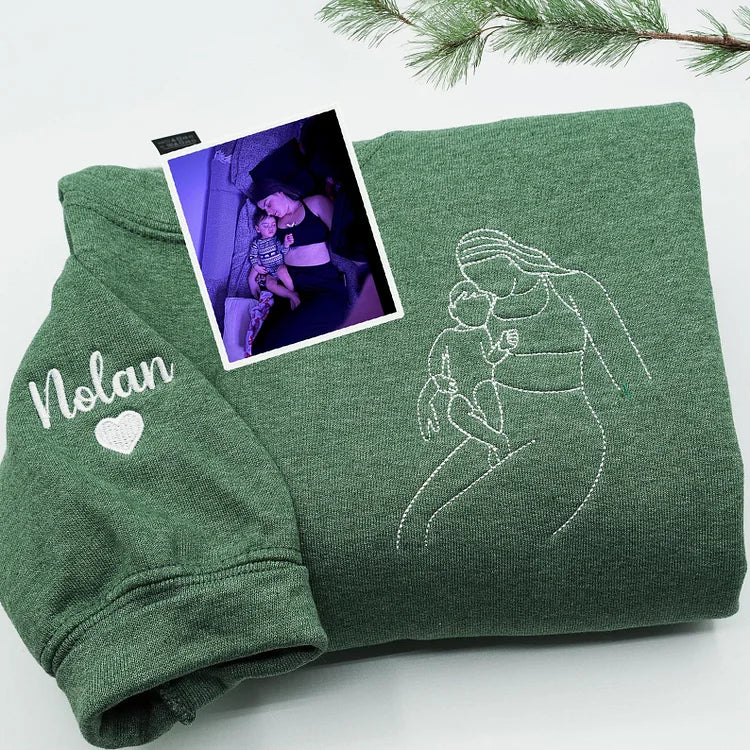 Mom Sweatshirt from Photo ,Custom Embroidered Mama Sweatshirt with Mama Portrait From Photo ,Mom and Son T-Shirt