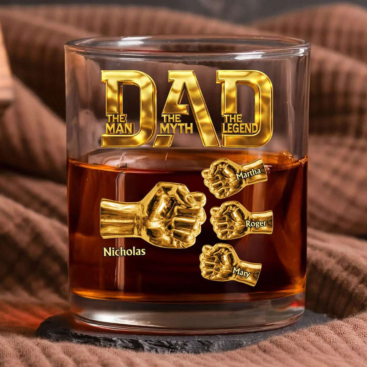 Personalized Dad Whiskey Glass – The Man The Myth The Legend Custom Fist Bump Gift for Father’s Day
