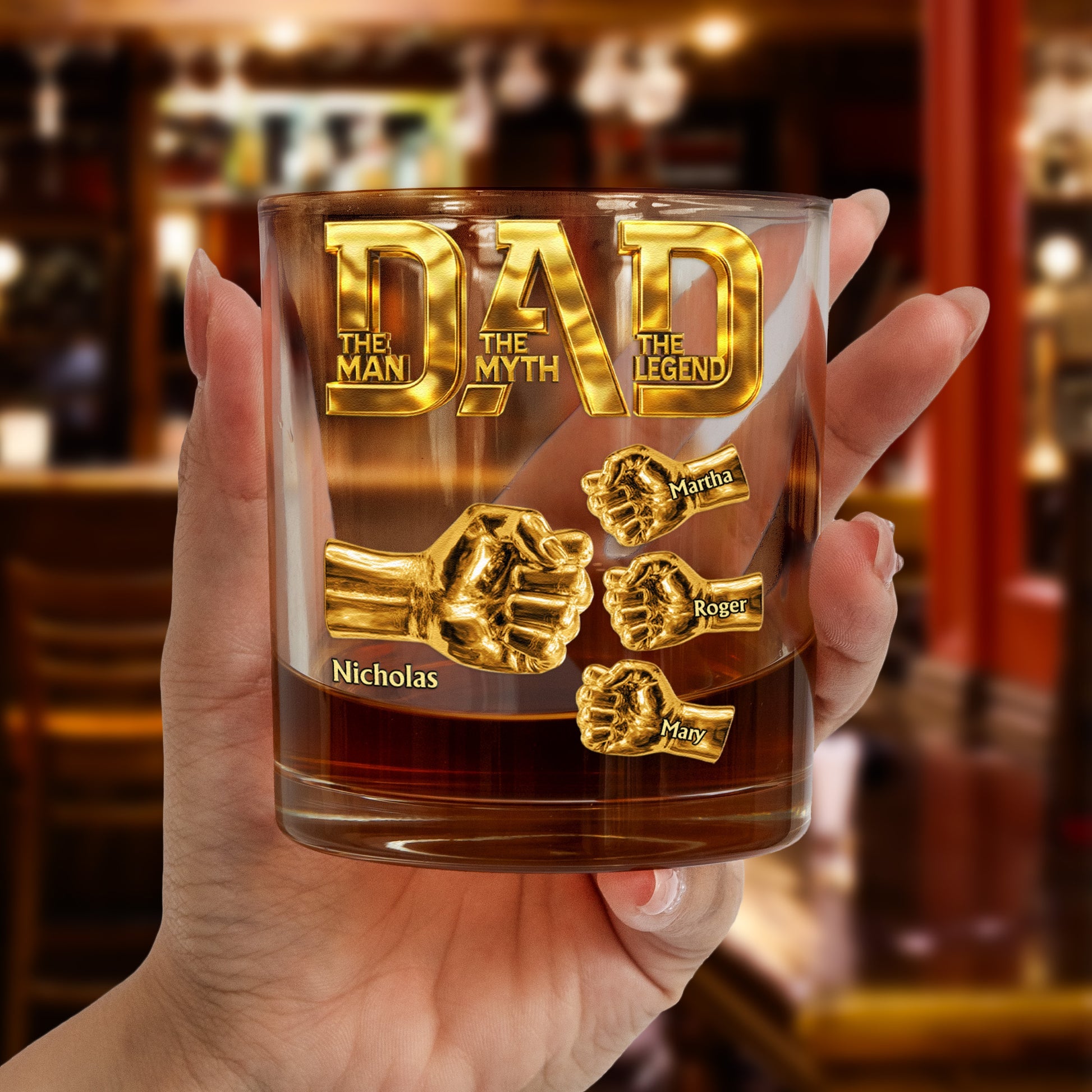Personalized Dad Whiskey Glass – The Man The Myth The Legend Custom Fist Bump Gift for Father’s Day