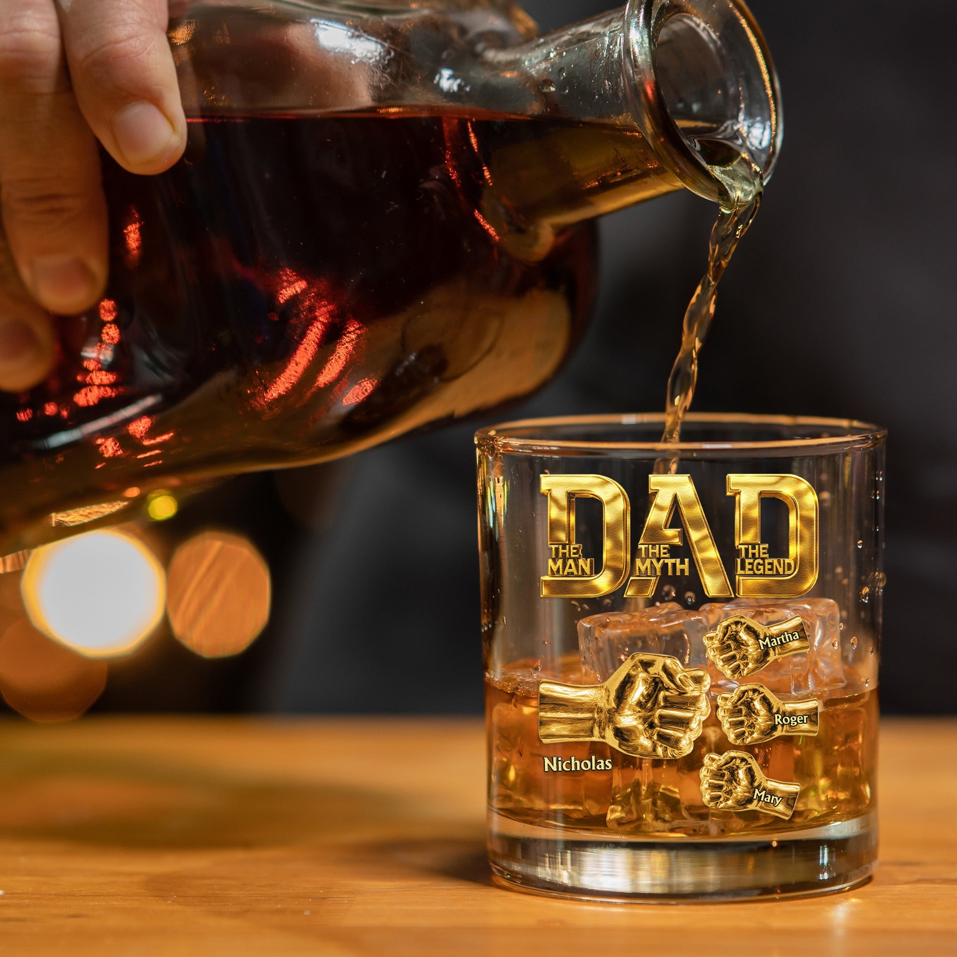 Personalized Dad Whiskey Glass – The Man The Myth The Legend Custom Fist Bump Gift for Father’s Day
