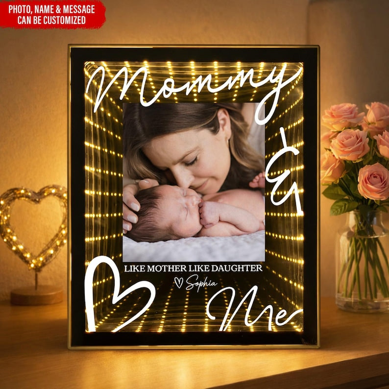Forever Your Little Baby - Personalized Photo Infinity Mirror Light Box, Gift For Family, Keepsake Gift From Children To Mom Or Dad