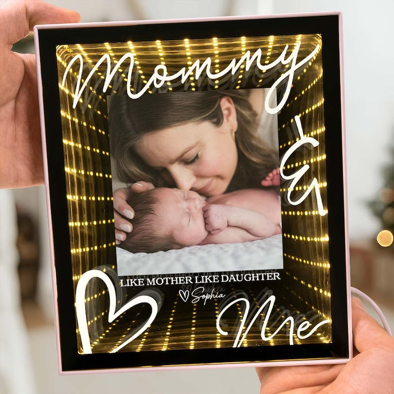 Forever Your Little Baby - Personalized Photo Infinity Mirror Light Box, Gift For Family, Keepsake Gift From Children To Mom Or Dad