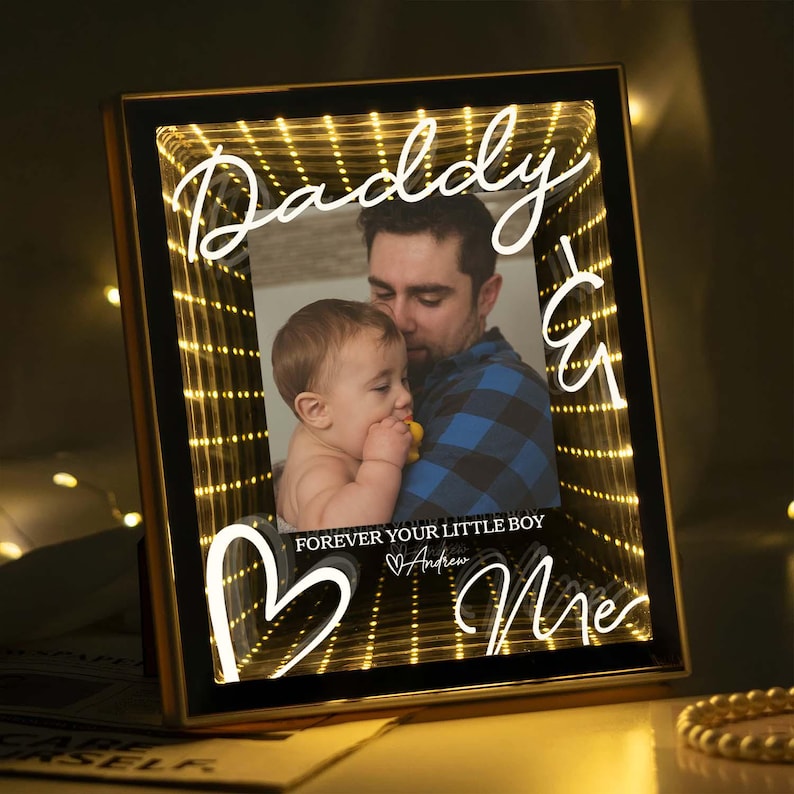 Forever Your Little Baby - Personalized Photo Infinity Mirror Light Box, Gift For Family, Keepsake Gift From Children To Mom Or Dad