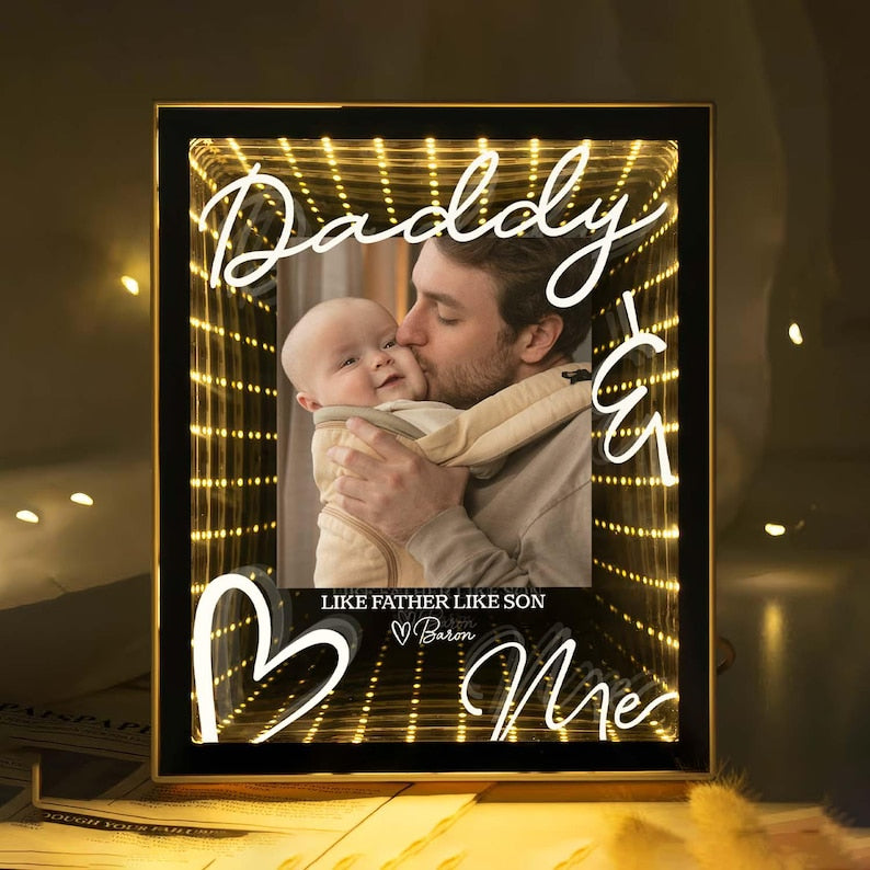 Forever Your Little Baby - Personalized Photo Infinity Mirror Light Box, Gift For Family, Keepsake Gift From Children To Mom Or Dad