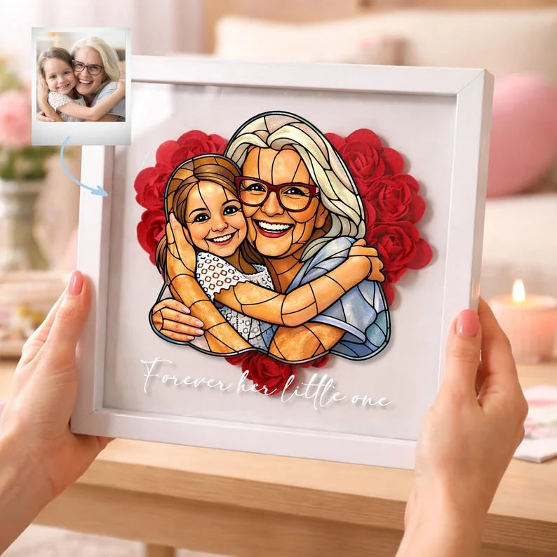 Memories Bloom Here – Personalised Flower Shadow Box with Family Portrait for Mom & Grandma