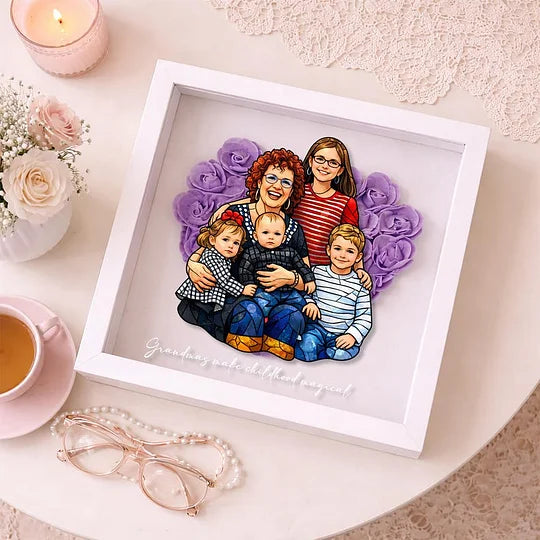 Memories Bloom Here – Personalised Flower Shadow Box with Family Portrait for Mom & Grandma