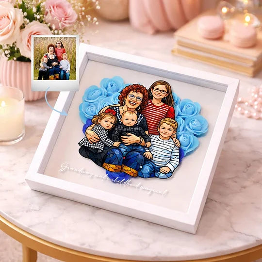 Memories Bloom Here – Personalised Flower Shadow Box with Family Portrait for Mom & Grandma