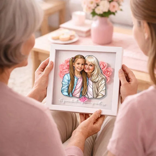 Memories Bloom Here – Personalised Flower Shadow Box with Family Portrait for Mom & Grandma