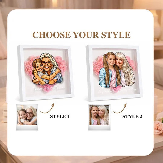 Memories Bloom Here – Personalised Flower Shadow Box with Family Portrait for Mom & Grandma