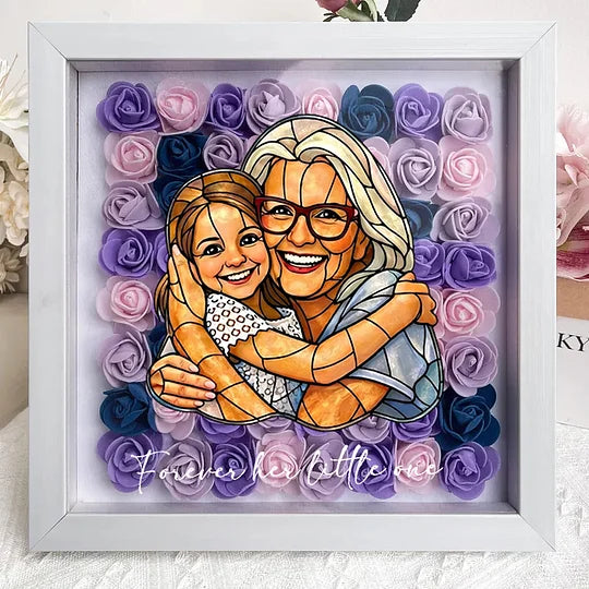 Memories Bloom Here – Personalised Flower Shadow Box with Family Portrait for Mom & Grandma