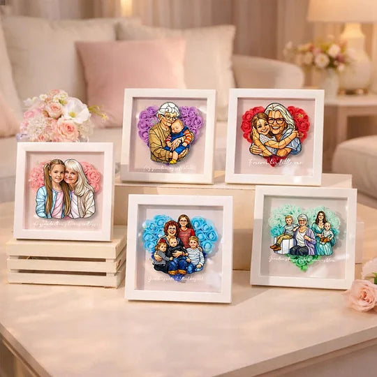Memories Bloom Here – Personalised Flower Shadow Box with Family Portrait for Mom & Grandma