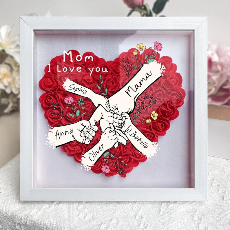 Personalized Mommy Hand Holding Rose Shadow Box – Mother’s Day Gift