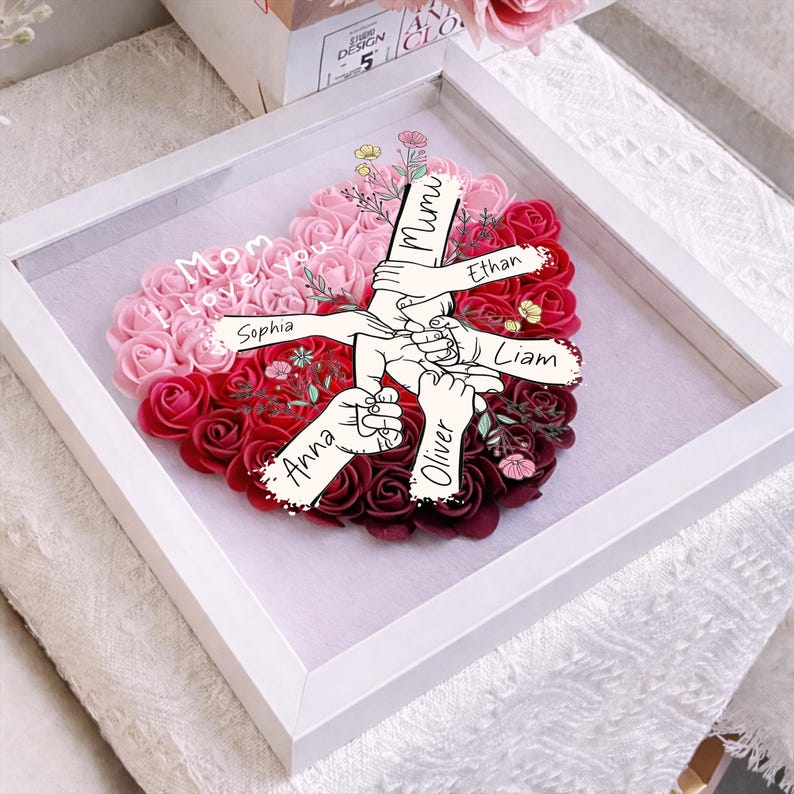 Personalized Mommy Hand Holding Rose Shadow Box – Mother’s Day Gift