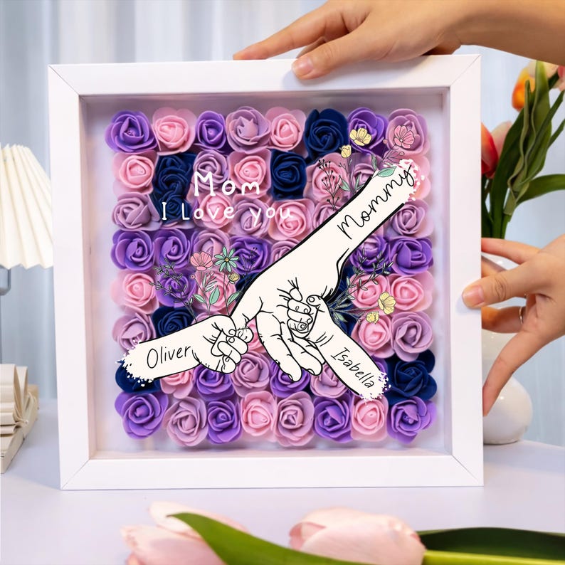 Personalized Mommy Hand Holding Rose Shadow Box – Mother’s Day Gift