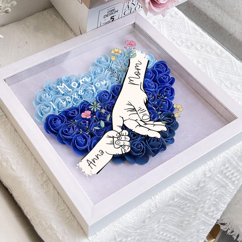 Personalized Mommy Hand Holding Rose Shadow Box – Mother’s Day Gift