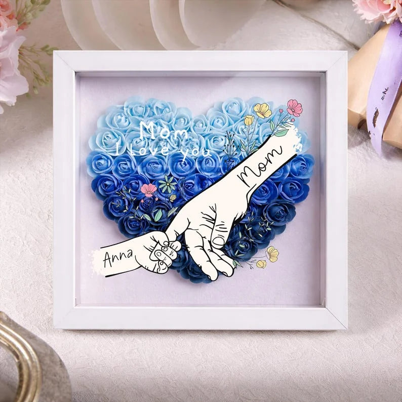 Personalized Mommy Hand Holding Rose Shadow Box – Mother’s Day Gift