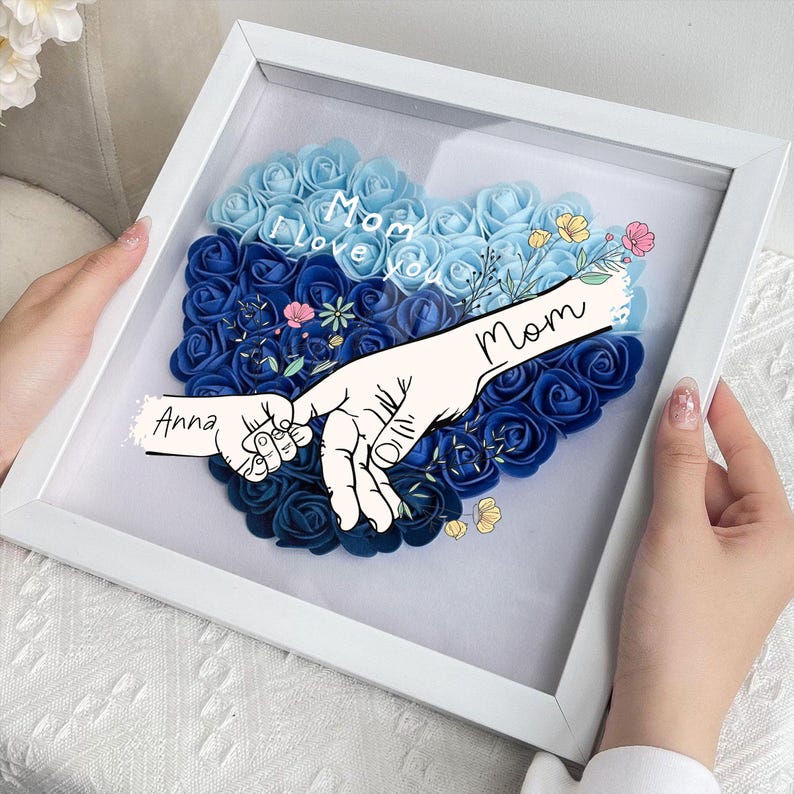 Personalized Mommy Hand Holding Rose Shadow Box – Mother’s Day Gift