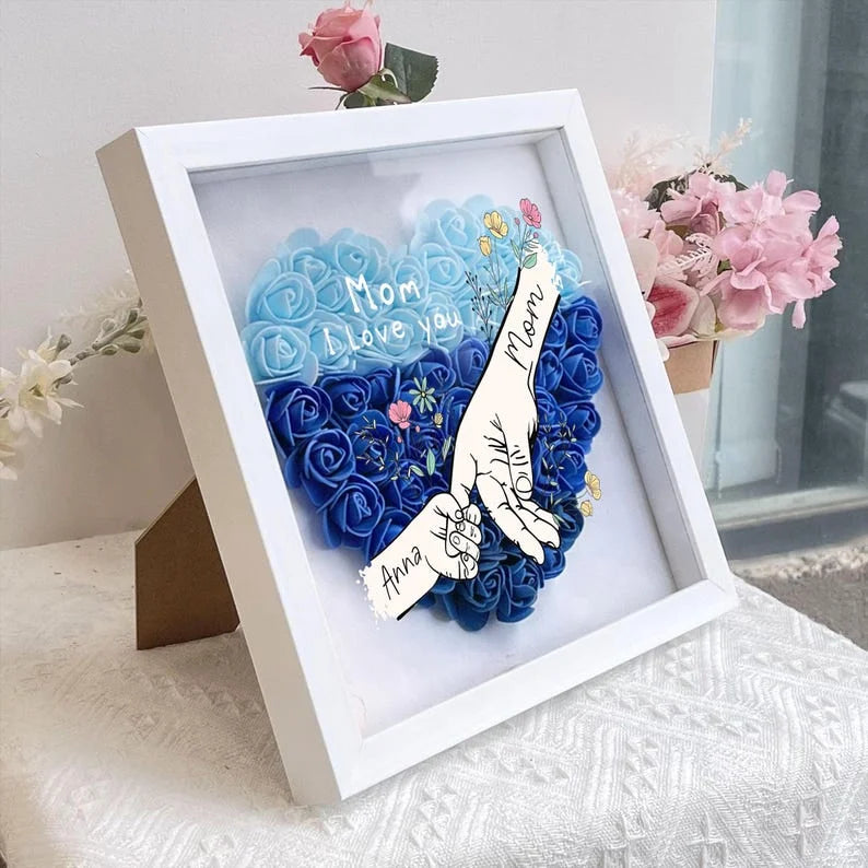 Personalized Mommy Hand Holding Rose Shadow Box – Mother’s Day Gift