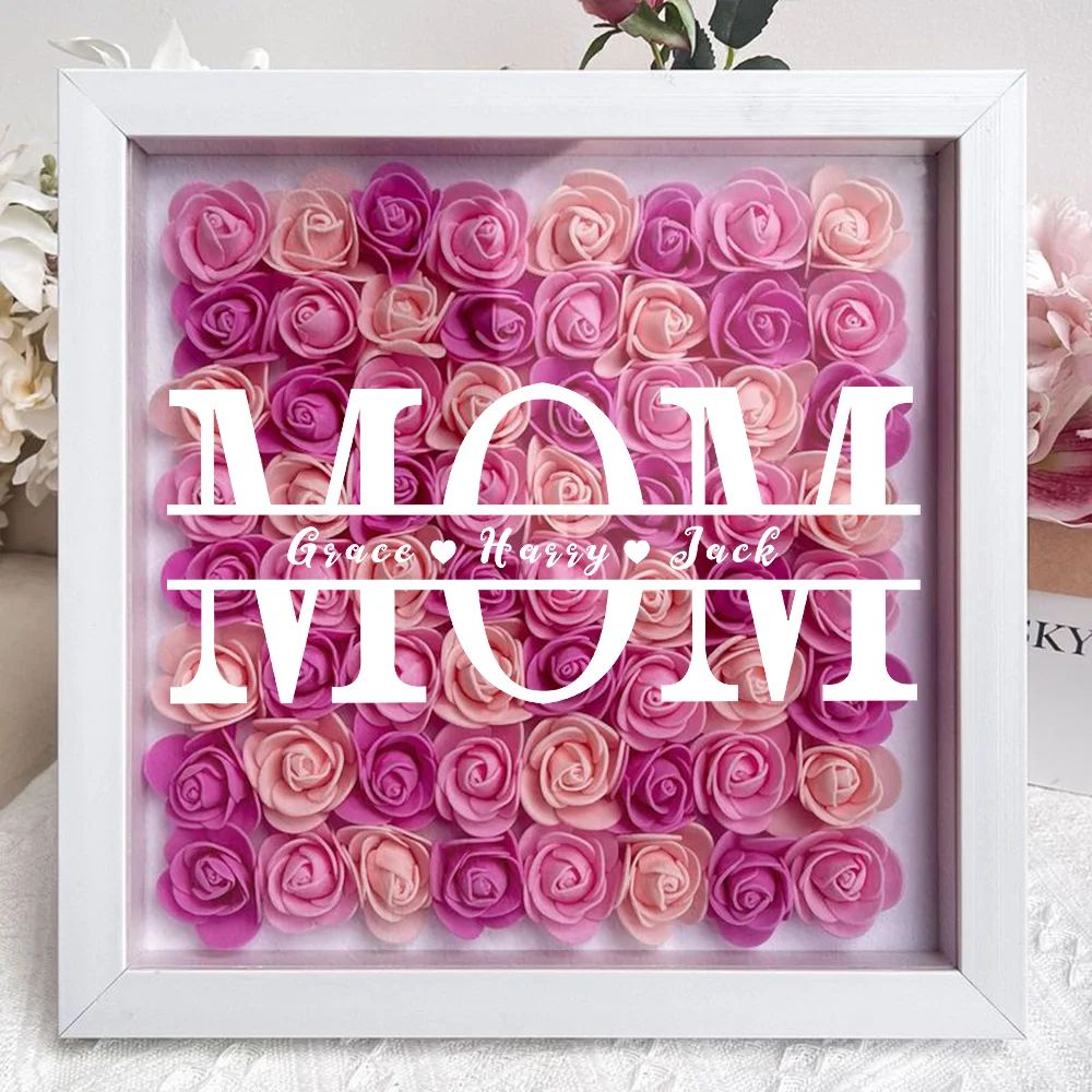 Personalized Mom Flower Shadow Box With Kids Name