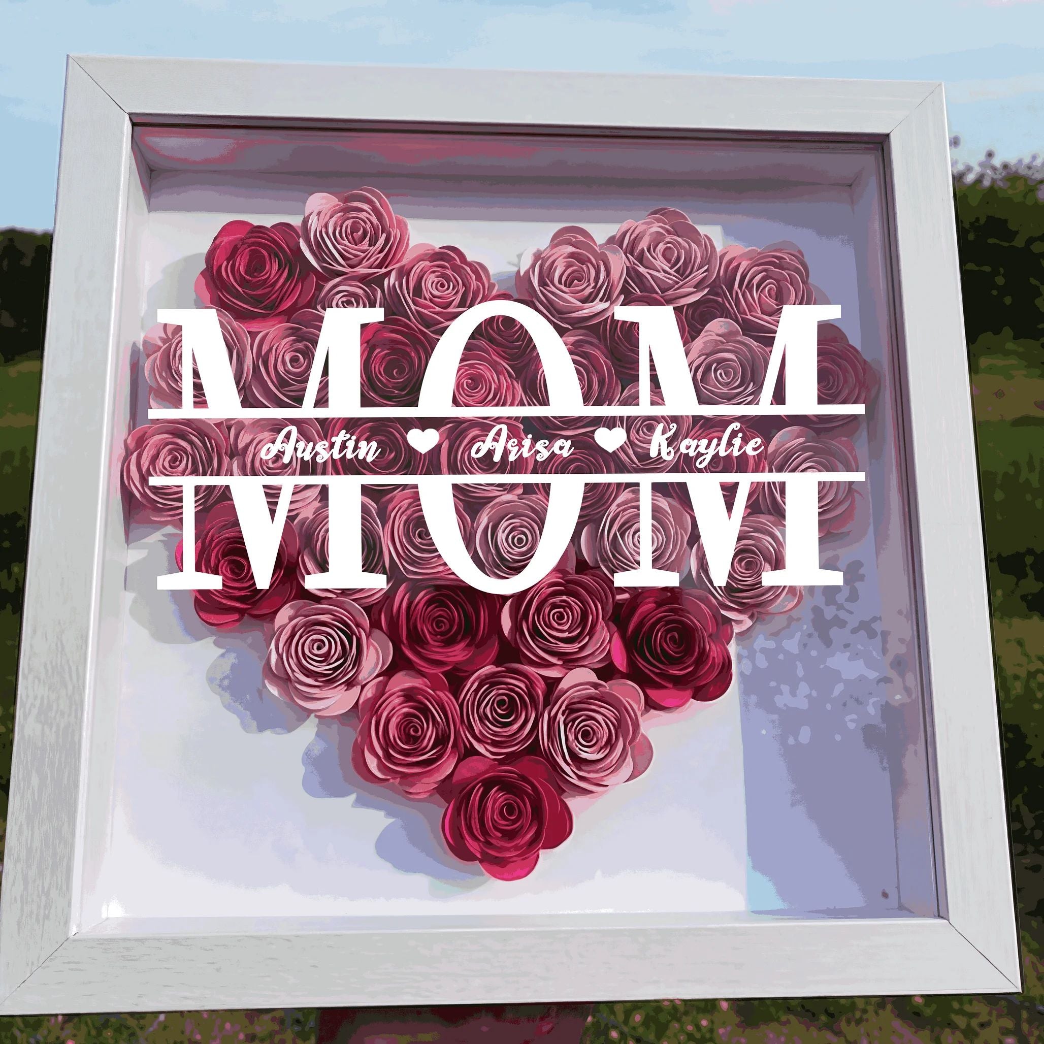 Personalized Mom Flower Shadow Box With Kids Name