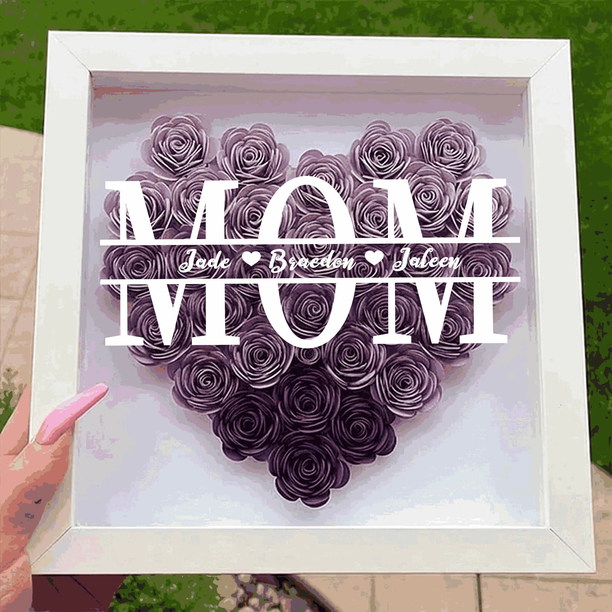 Personalized Mom Flower Shadow Box With Kids Name