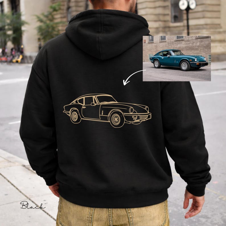 Custom Embroidered Car Hoodie (Back Design)—The Perfect Gift For Car Enthusiasts, Boyfriends, Or Dads