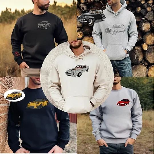 Custom Car Embroidered Sweatshirt Personalize With Your Multiple Favorite Rides