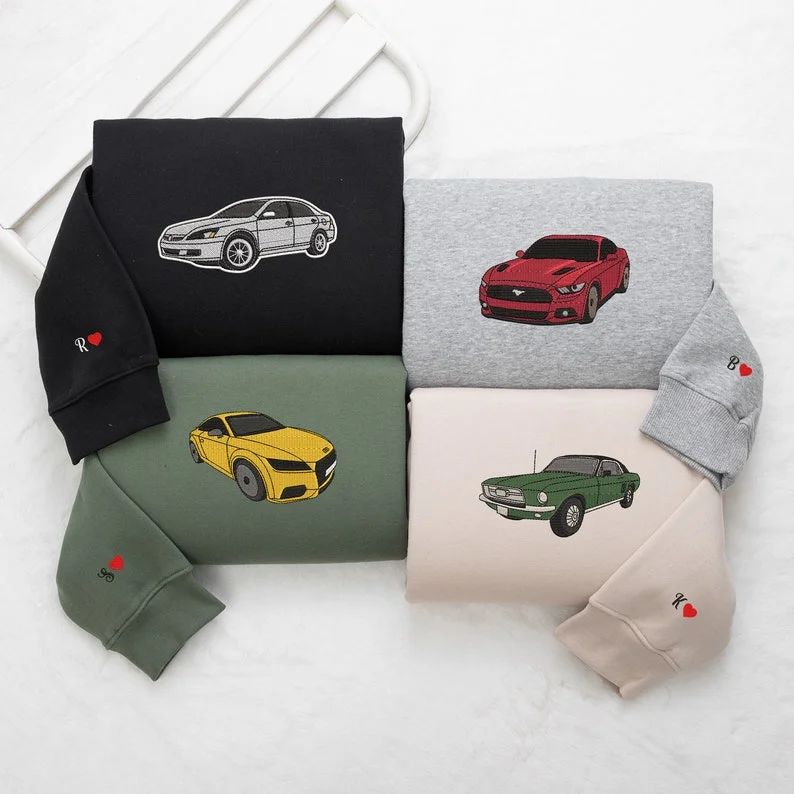 Custom Car Embroidered Sweatshirt Personalize With Your Multiple Favorite Rides