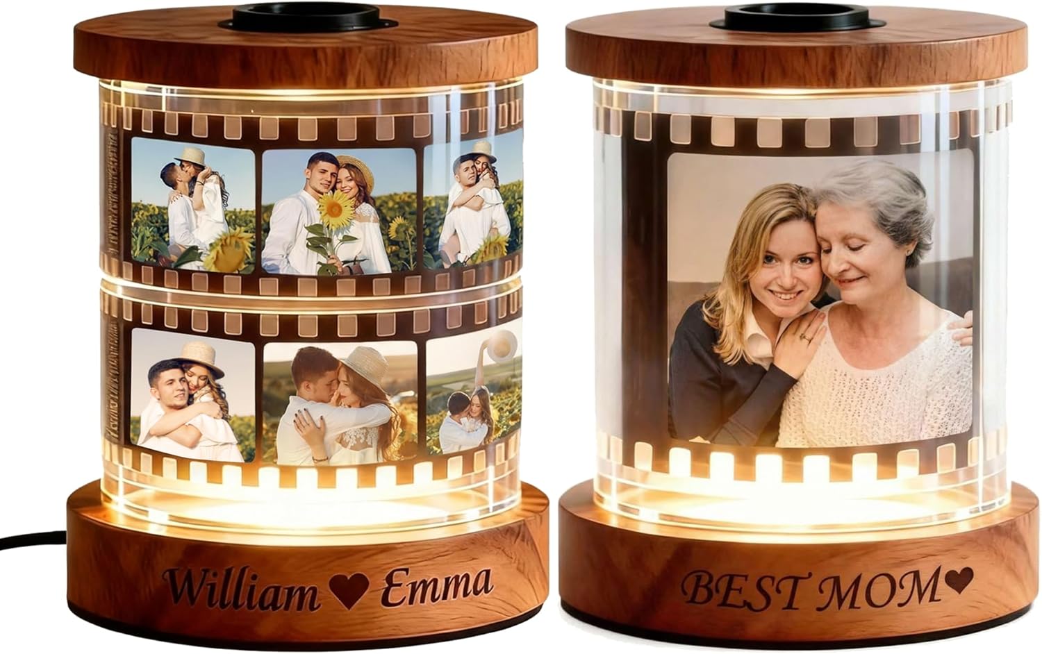 Custom Photo Rotating Frame With Warm Light, Film-Style Night Light With Text & Music – Gift For Couples, Mom, Mother’S Day Keepsake