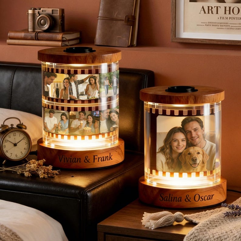 Custom Photo Rotating Frame With Warm Light, Film-Style Night Light With Text & Music – Gift For Couples, Mom, Mother’S Day Keepsake