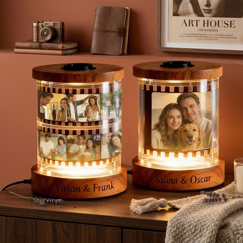 Custom Photo Rotating Frame With Warm Light, Film-Style Night Light With Text & Music – Gift For Couples, Mom, Mother’S Day Keepsake