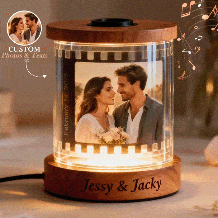 Custom Photo Rotating Frame With Warm Light, Film-Style Night Light With Text & Music – Gift For Couples, Mom, Mother’S Day Keepsake