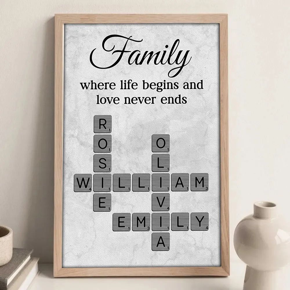 Family Where Life Begins And Love Never Ends Crossword Personalised Poster