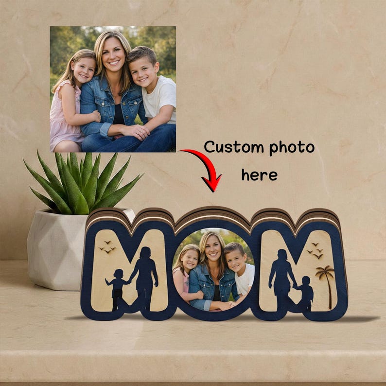 Custom Photo Mom Wooden Block, Personalized Mother's Day Gift From Kids, Wooden Table Decor For Mom, Birthday Gift For Mother, Mommy Sign