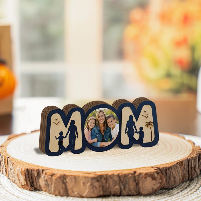 Custom Photo Mom Wooden Block, Personalized Mother's Day Gift From Kids, Wooden Table Decor For Mom, Birthday Gift For Mother, Mommy Sign