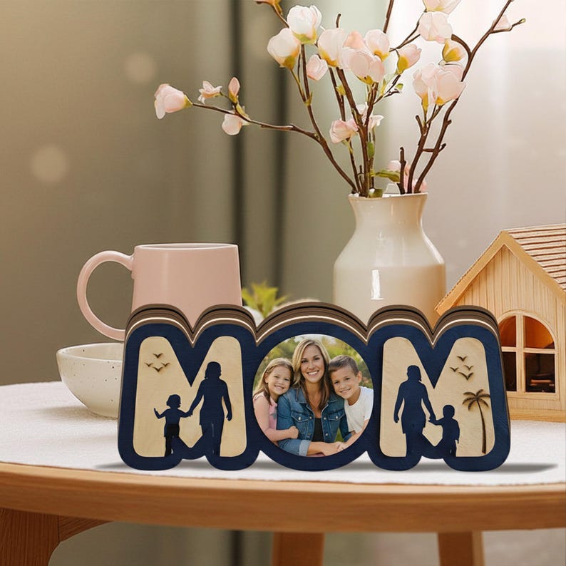 Custom Photo Mom Wooden Block, Personalized Mother's Day Gift From Kids, Wooden Table Decor For Mom, Birthday Gift For Mother, Mommy Sign