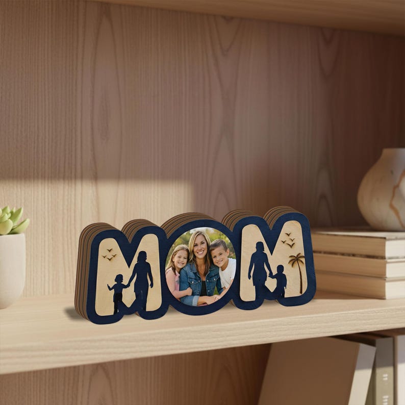 Custom Photo Mom Wooden Block, Personalized Mother's Day Gift From Kids, Wooden Table Decor For Mom, Birthday Gift For Mother, Mommy Sign