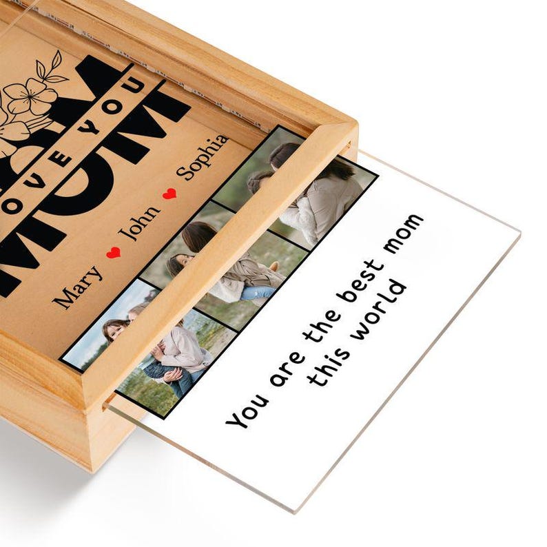 Personalized Photo Light Box: Custom Mom Desk Decor, Pine Wood Frame